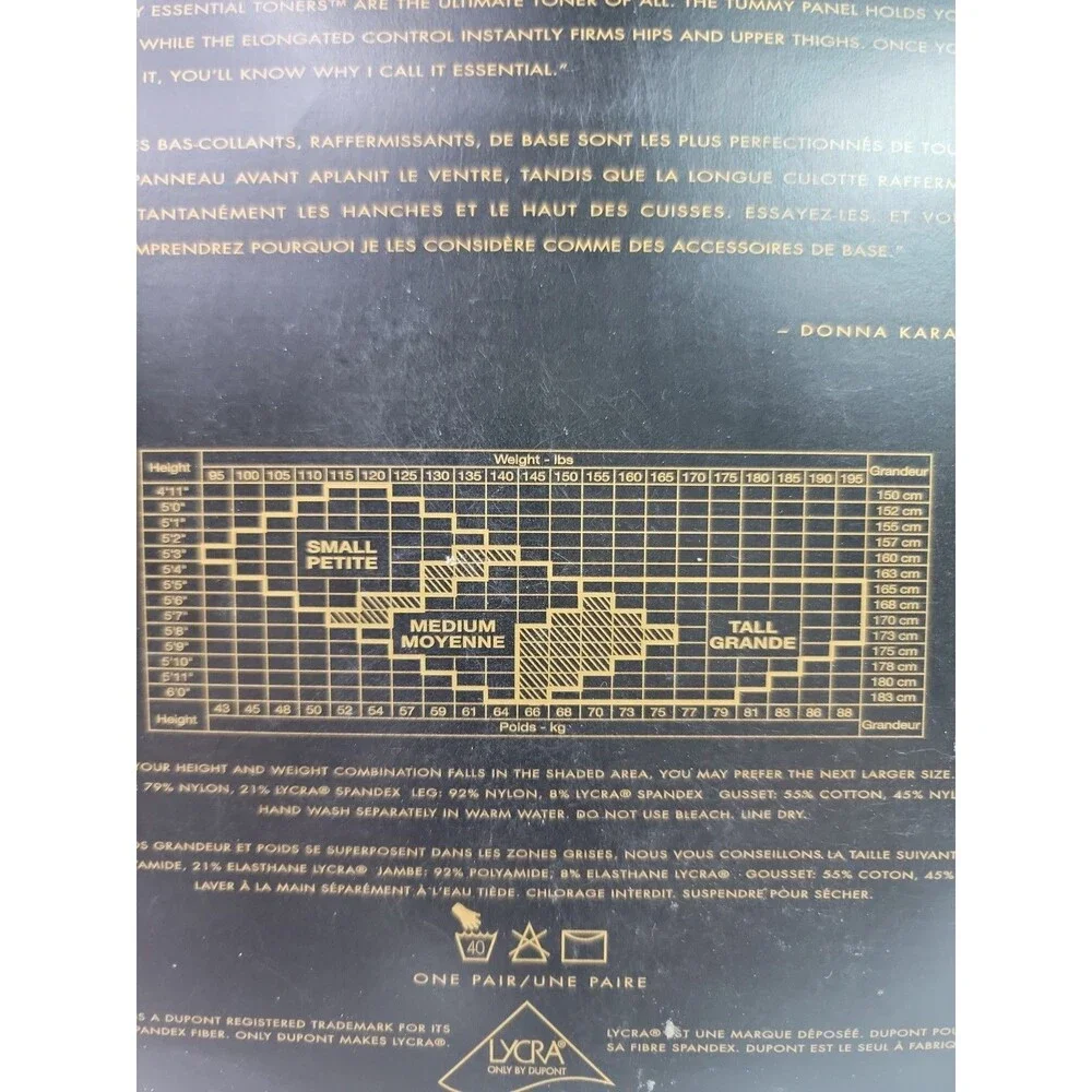 Vintage 90 Donna Karan Essential Toners Opaque Control Top Pantyhose Black Small